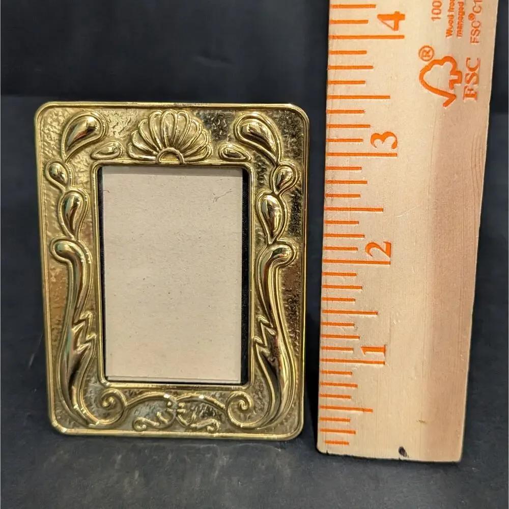 Vintage Ornate Brass Miniature Photo Frame Scallop Shell Art Nouveau Style